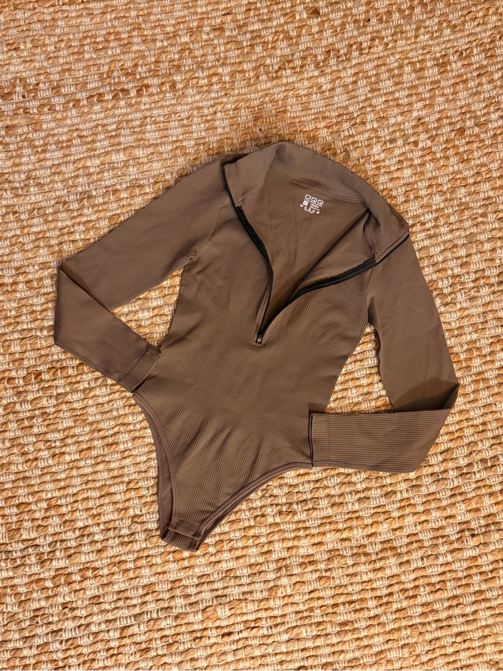 OQQ Ribbed Long Sleeve Zipper Bodysuit - Brown